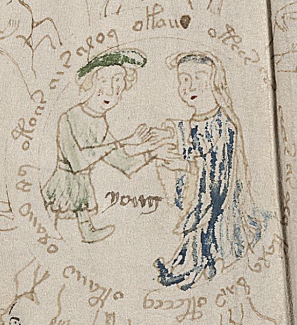 Voynich folio 72r2: zodiac medallion ringed by nymphs holding stars